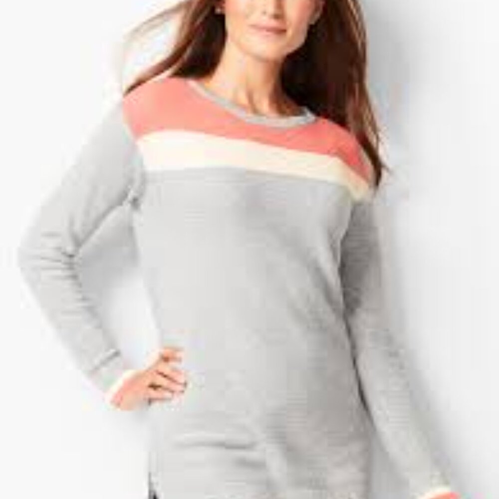 T by Talbots Colorblock Crewneck Textured Sweater - image 6
